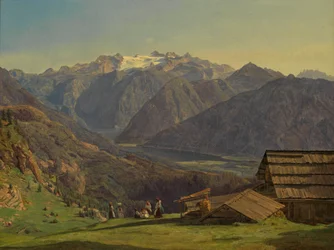Gezicht op de Dachstein met de Hallstätter See vanaf de Hütteneckalpe bij Ischl