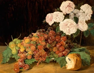 Stilleven met Rozen, Aardbeien en Brood