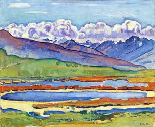 Vijver in Crans-Montana (Zwitserland). Lange Vijver, Crans-Montana. Schilderij van Ferdinand Hodler (1853-1918)