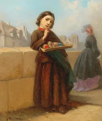 Meisje met lucifers aan de oever van de Seine