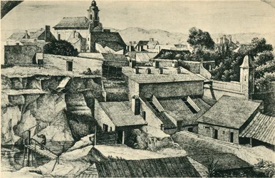Steengroeve in Alt-Matzleinsdorf, met de parochiekerk van St. Florian in Wenen