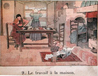 Een avondwerk op het platteland, illustratie voor een schoolboek, c.1900