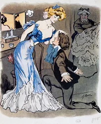 Les Demi-mondaines, dichter Innamorato, karikatuur in 1908 (illustratie)