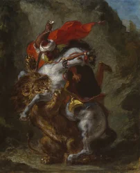 Arabische Ruiter Aangevallen door een Leeuw, 1849-50