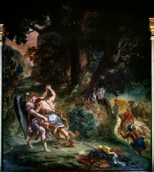 Gevecht tussen Jacob en de Engel (detail) 1860: Schilderij door Eugene Delacroix (1798-1863) Kerk Saint Sulpice Parijs
