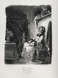 Illustraties voor Faust: Marguerite met het wiel, 1828