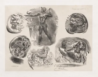 Blad met zes antieke munten, 1825