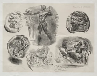 Blad met zes antieke medailles, 1825