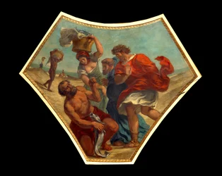 De drachme van de schatting gevonden door St. Peter in de mond van een vis