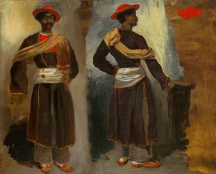 Twee studies van een staande Indiër uit Calcutta