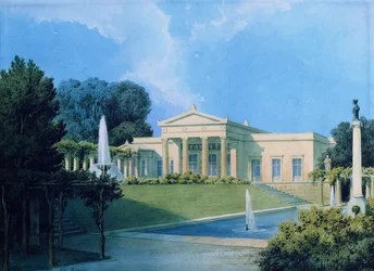 Zicht op Charlottenhof vanuit de tuin, 1855