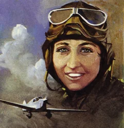 Amy Johnson die van Croydon naar Kaapstad vloog (kleurenlitho)