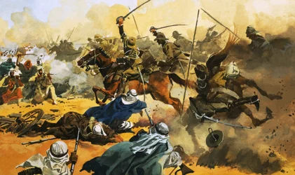 De 21st Lancers leiden de strijd tegen het Arabische bolwerk bij Omdurman in 1897