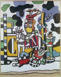 Compositie met vijf clowns