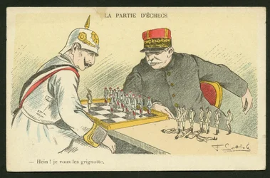 Ansichtkaart, Satirisch in kleuren: Hein! I Snack You - Oorlog van 14-18, Duitsland Pruisen - Willem II, Joffre, Soldaten Illustratie door Gottlob (1873-1935)