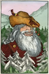 Illustratie door Filiberto Scarpelli (1870-1933) voor de fabel "" La montagna di cristallo "" (De kristallen berg) uit een verzameling fabels van de gebroeders Grimm "Sneeuwwitje en andere verhalen"" rond 1920.