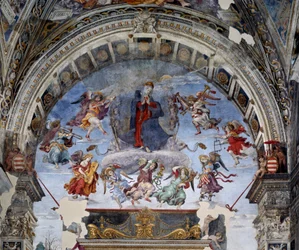 Tenhemelopneming van Maria, detail. Fresco van Filippino Lippi (1457-1504), 1488-1492, Rome, kerk Santa Maria sopra Minerva, Carafa-kapel, Italië