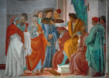 Disputatie tussen de heilige Petrus, de heilige Paulus en de tovenaar Simon Magus (fresco)