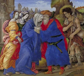 De ontmoeting van Joachim en Anna buiten de Gouden Poort van Jeruzalem