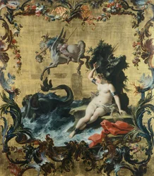 Perseus bevrijdt Andromeda van het zeemonster, door Filippo Falciatore (actief 1728-1768)