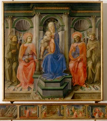 Madonna met kind en vier heiligen (tempera op hout)