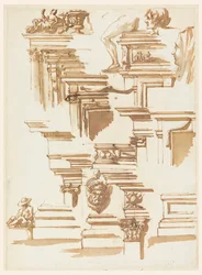 Architectonische details; menselijke figuren