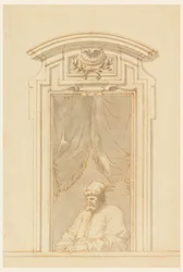 Tekening, Venster en de helft van een figuur van een Turk, 1750-70