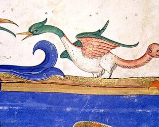 Missaal 515, fol. 72v: Fantastische vogel met een staart met apengezicht, detail uit een koorboek vervaardigd vóór 1449 (detail van 56719)