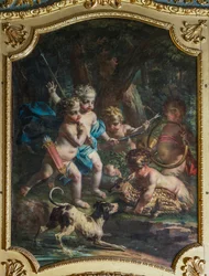Decoratief paneel met cherubijnen, Jachtpaleis van Stupinigi, door Filippo Juvarra (1678-1736)