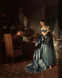 Een modieuze dame. Voorbereiding voor een Bal, 1872