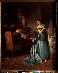 Een modieuze dame, voorbereiding voor een bal