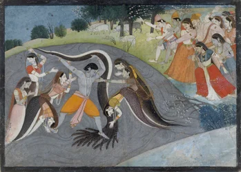 Krishna Onderwerpt Kaliya, de Slangendemon: Folio uit een Bhagavata Purana Serie, ca. 1785