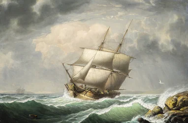Brik voor de kust van Maine