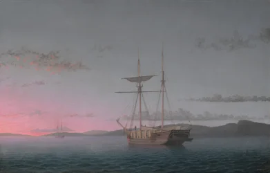 Houthakkers bij avond op Penobscot Bay