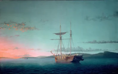 Lumber Schooners in de avond op Penobscot Bay
