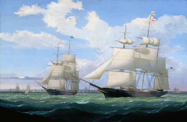 De schepen „Winged Arrow” en „Southern Cross” in de haven van Boston