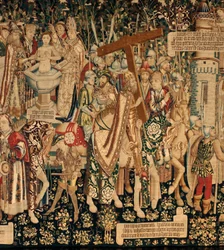 Kathedraal. Het wandtapijtmuseum. Vlaamse wandtapijt. De legende van het Heilig Kruis. Ca. 1450. (detail)
