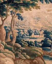 Vlaamse wandtapijt. Zogenaamde Verdure. Atelier van Oudenaarde. 332x318cm. Inv 00021. 17e eeuw.