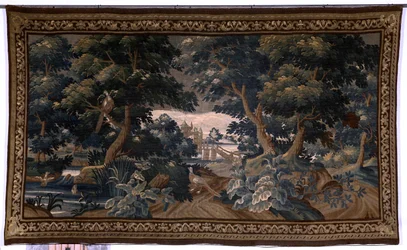 Vlaamse wandtapijt. Verdure. Liefdesscène. Oudenaarde. Eind 17e-begin 18e eeuw. Detail