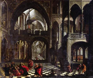 Interieur van een kerk, of Jezus die de kooplieden uit de tempel verjaagt