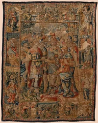 Parochiemuseum van wandtapijten (Museo Parroquial de Tapices de Pastrana). Vlaams wandtapijt. De jonge Alexander voor zijn vader Filip. Brussel. 16e eeuw. 328x407cm.