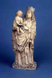 Beeld van de Madonna en Kind uit Luik of Maasvallei (albast)