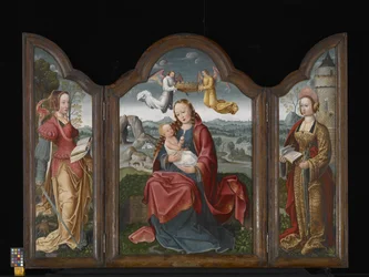 Drieluik Met De Maagd En Kind, St. Barbara En St. Catharina