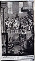 Ullysse vraagt Alcinous om de nodige hulp om naar zijn vaderland terug te keren. Illustratie voor boek VII van de Odyssee van Homeros, gepubliceerd in Amsterdam in 1731, privécollectie Milaan
