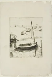 De boot met neergelaten zeil