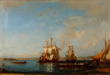 Kaaimannen en zeilboten aan de Bosporus