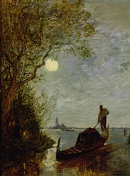 Maanverlichte scène met gondel