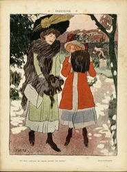 Illustratie van Florane (1872-1940) in Le Rire, 22/01/10 - Ingenuïteit - Mode, Hoed, Openbaar Park