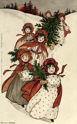 Meisjes met Hulst en de Kerstboom