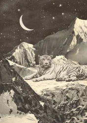 Gigantische witte tijger in bergen